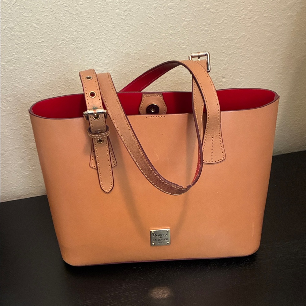 Dooney & Bourke Tan Leather Tote with Red Interior